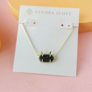 Kendra Scott Gold Black Drusy Elisa Cat Short Pendent Necklace - NEW